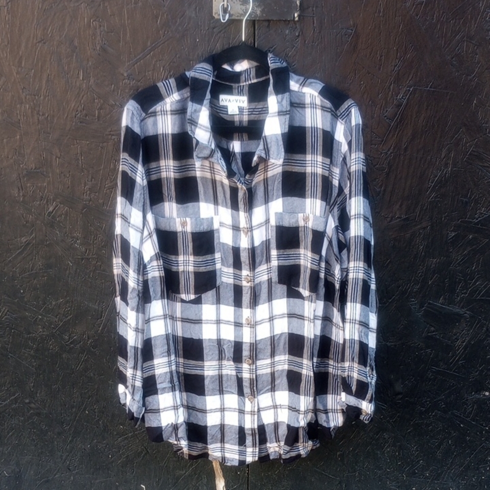 Ava & Viv Black and White Plaid Men's Shirt